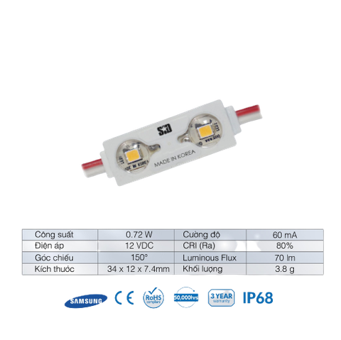 Chip LED Module 2 Bóng SamSung 2853 SiD IP68, Bảo hành 3 năm
