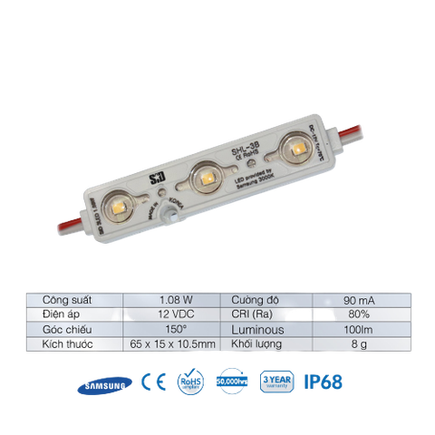 Chip LED SamSung 2835 Module 3 Bóng SiD IP68, Bảo hành 3 năm