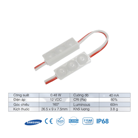 Chip LED Module dòng Mini3 2835 Samsung SiD IP68, Bảo hành 3 năm