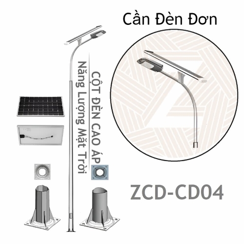 Cột Đèn Đường Cao Áp Năng Lượng Mặt Trời ZCD-CD04 Cần Đèn Đơn 1 tấm Pin Solar Panel