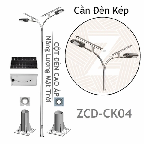 Cột Đèn Đường Cao Áp Năng Lượng Mặt Trời ZCD-CK04 Cần Đèn Kép 2 tấm Pin Solar Panel