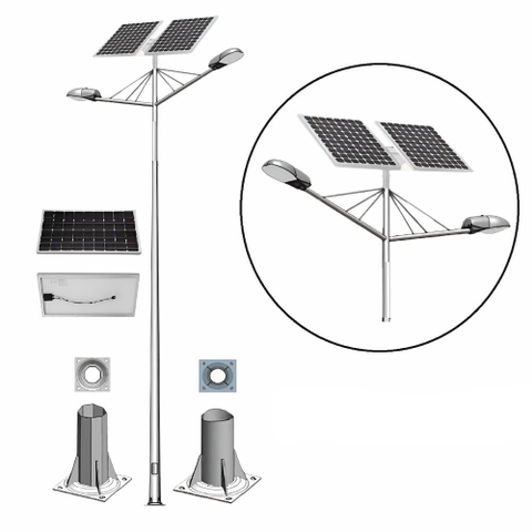 Cột Đèn Đường Cao Áp Năng Lượng Mặt Trời ZCD-CK07 Cần Đèn Kép 2 tấm Pin Solar Panel