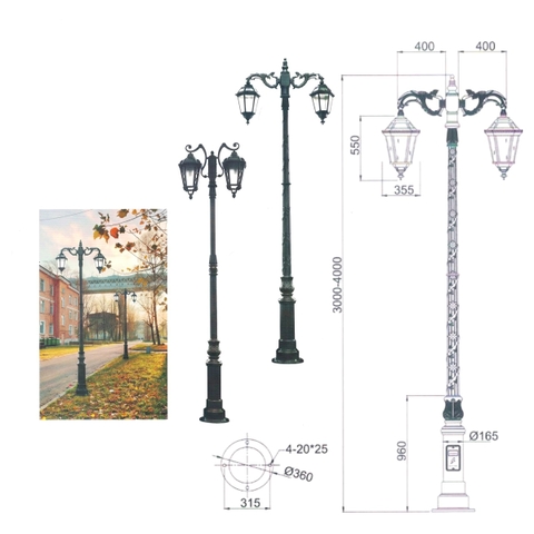 Cột Đèn LED Sân Vườn Tân Cổ Điển Châu Âu - Kiểu dáng 2 Bóng Mai Chiếu Thủy | ZSV-GLP EU004