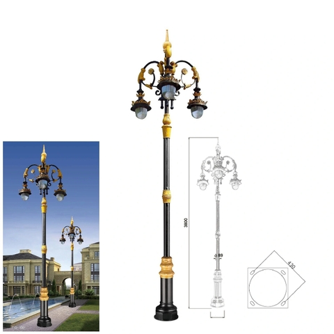 Cột Đèn Sân Vườn Châu Âu 3 Bóng Tân Cổ Điển Đúc Tinh Xảo ZSV_TYD-1001 ZALAA Cho cảnh quan trong biệt thự cổ điển