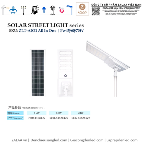 Đèn Đường LED ZLT-AIO1 Pw45/60/70W - All in one solar street light ZALAA ODM/OEM Theo Yêu Cầu