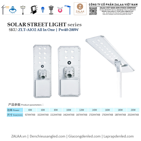Đèn Đường LED ZLT-AIO2 Pw40-200W - All in one solar street light ZALAA ODM/OEM Theo Yêu Cầu