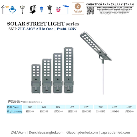 Đèn Đường LED ZLT-AIO7 Pw40-130W - All in one solar street light ZALAA ODM/OEM Theo Yêu Cầu