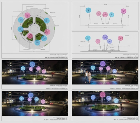 Đèn hoa Bồ công anh D1500mm RGB Inox 304