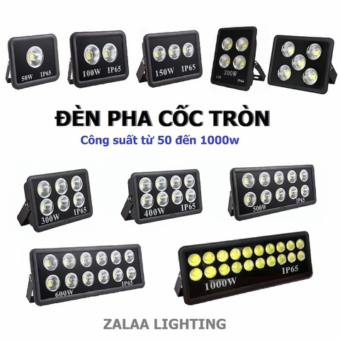 Đèn Pha LED Tròn Cốc Chiếu Sâu IP65 Chiếu Sáng Ngoài Trời từ 50W đến 1000W