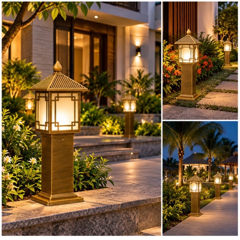 Trụ đèn nấm sân vườn vuông nhôm cổ điển D200×H600mm – ZALAA
