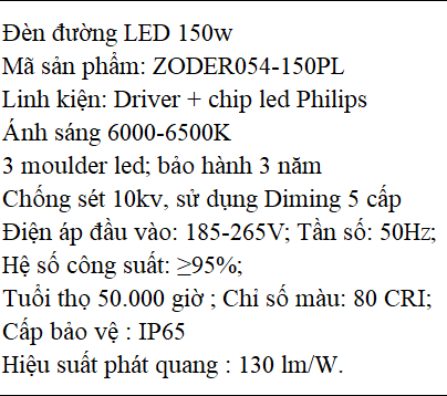 Đèn đường LED 150w OEM Philips  Mã sản phẩm ZODER054-150PL ZALAA