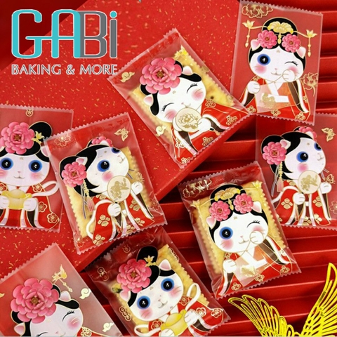 100c Túi đựng bánh quy hình mèo cô nương 7*10cm