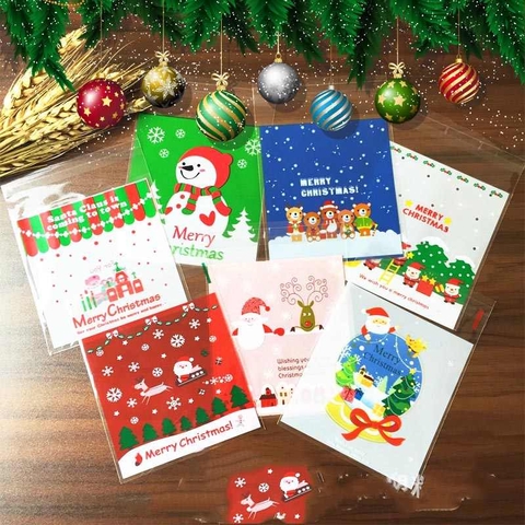 Túi đựng cookie Noel có mép dán 10*10cm