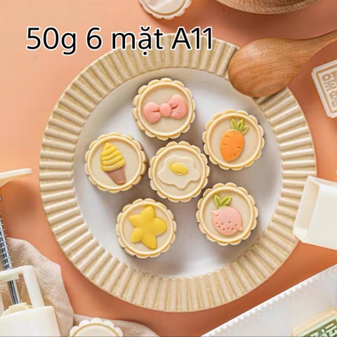 Khuôn trung thu lò xo 50g 6 mặt A11