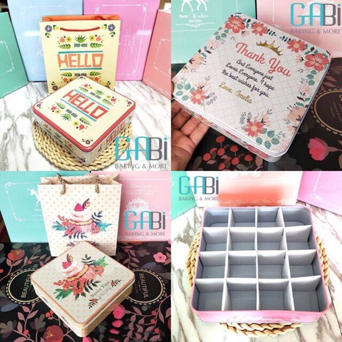 Hộp thiếc vuông đựng bánh kẹo 17x17x6cm