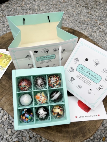 Túi hộp đựng socola 9 viên The Chocolate xanh