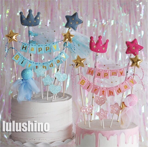 Que topper cắm bánh dây treo Happy birthday