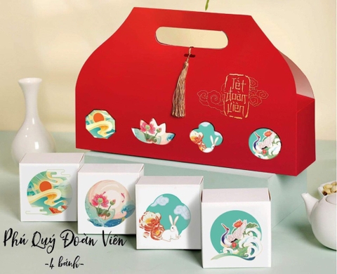 Hộp đựng 4 bánh trung thu 150-250g Phú quý đoàn viên