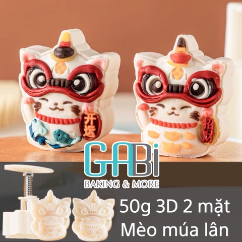 Khuôn trung thu lò xo 3D 2 mặt Mèo múa lân 50g