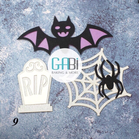 Que topper cắm bánh Halloween dơi-nhện-bia mộ