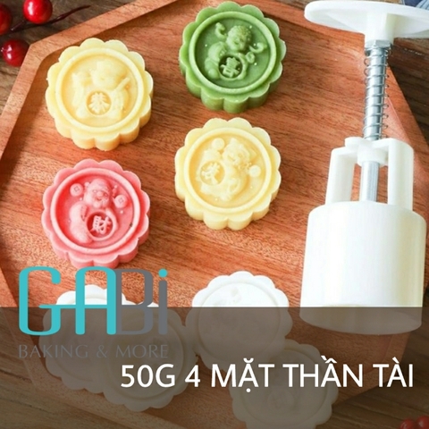 Khuôn trung thu lò xo 4 mặt thần tài 50g
