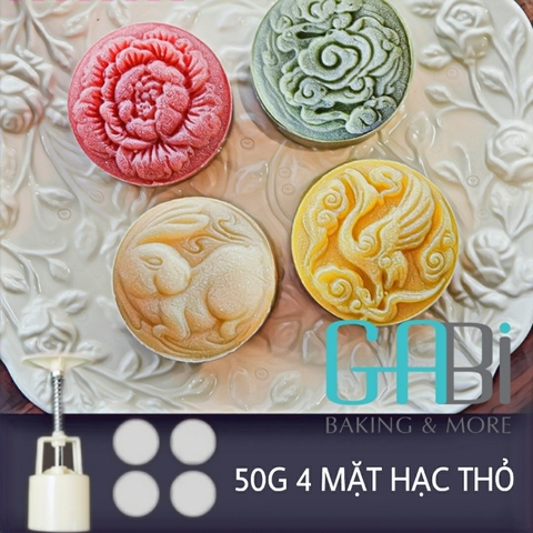 Khuôn nhấn trung thu lò xo 50g 4 mặt hạc-thỏ