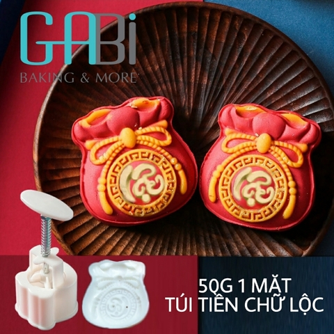 Khuôn nhấn trung thu lò xo 1 mặt túi tiền chữ lộc 50g