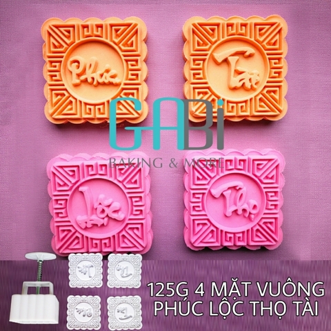 Khuôn nhấn trung thu lò xo 125g 4 mặt vuông Tài-Phúc-Lộc-Thọ