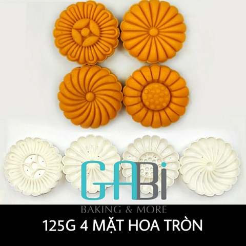 Khuôn trung thu lò xo 4 mặt hoa tròn 125g