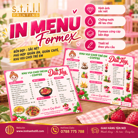In menu Formex cán màng bóng cho quán trà sữa tại Bến Tre