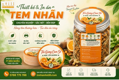 In tem chữ T liền nắp, cán màng bóng cho hũ tròn tại Bến Tre