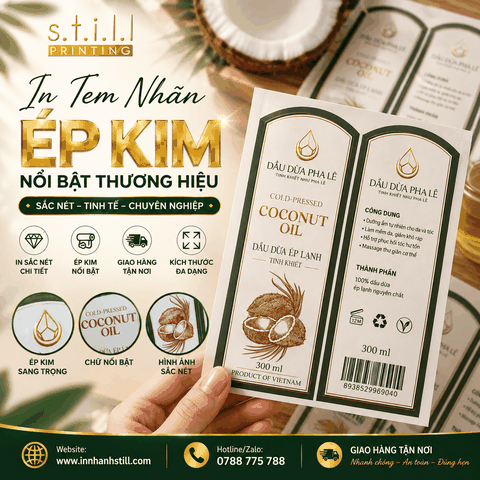 In Tem Decal Nhựa Ép Kim tại Bến Tre- Dầu Dừa Pha Lê