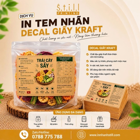 In Decal Giấy Kraft Giá Rẻ Tại Bến Tre Cho Sản Phẩm Trái Cây Sấy