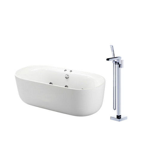 Combo bồn tắm chân yếm lập thể + vòi sen đứng bồn tắm nóng lạnh Caesar MT0770 + AS689C