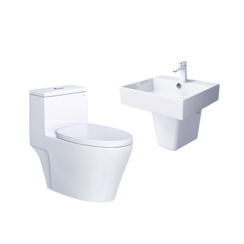 Combo bàn cầu một khối + lavabo + chân treo Caesar C1356 + LF5263 + PF2463