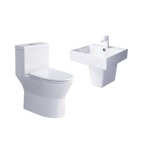 Combo bàn cầu một khối + lavabo + chân treo Caesar C1374 + LF5263 + PF2463