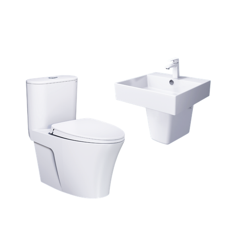 Combo bàn cầu một khối + lavabo + chân treo Caesar C1395 + LF5263 + PF2463