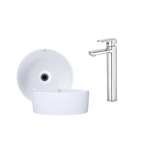Combo lavabo treo kết hợp vòi lavabo cao Caesar L5225S + B551CU
