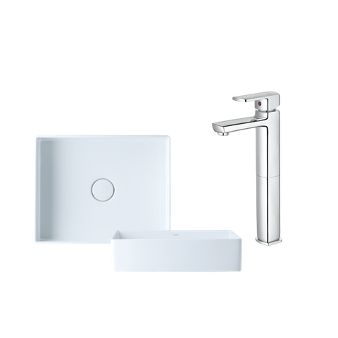 Combo lavabo đặt bàn kết hợp vòi lavabo cao Caesar L5254S + B551CU