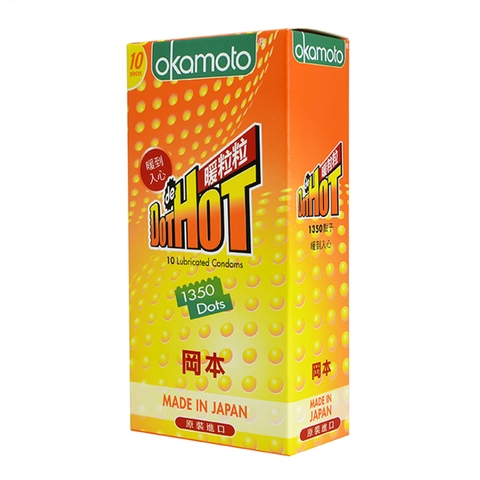 Bao Cao Su Okamoto Dot de Hot Với 1350 Hạt Nổi Cùng Gel bạc Hà Nóng Hộp 10 Cái