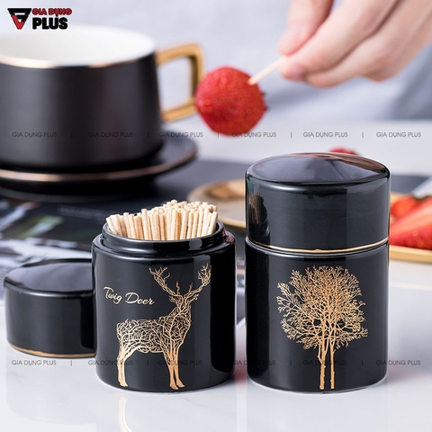 【Xả Kho】Ống đựng tăm sứ xanh ngọc lục bảo, trang trí nai sừng tấm quý tộc VIMORA
