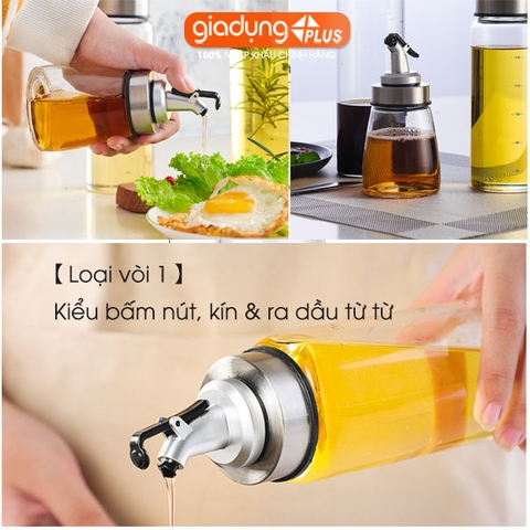 Bình đựng dầu ăn, nước mắm thuỷ tinh borosilicate (chịu nhiệt, chịu lực tốt) tay cầm & viền inox 304 cao cấp PHALEDO (PL-0316) - Gia dụng Plus