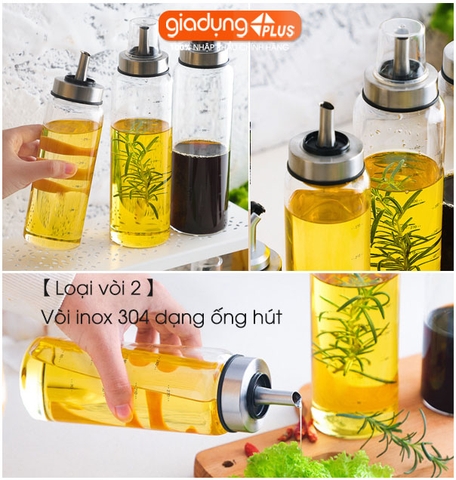 Bình đựng dầu ăn, nước mắm thuỷ tinh borosilicate (chịu nhiệt, chịu lực tốt) tay cầm & viền inox 304 cao cấp PHALEDO (PL-0316) - Gia dụng Plus