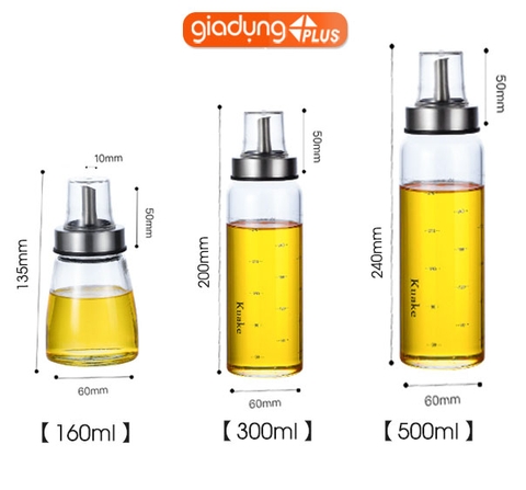 Bình đựng dầu ăn, nước mắm thuỷ tinh borosilicate (chịu nhiệt, chịu lực tốt) tay cầm & viền inox 304 cao cấp PHALEDO (PL-0316) - Gia dụng Plus