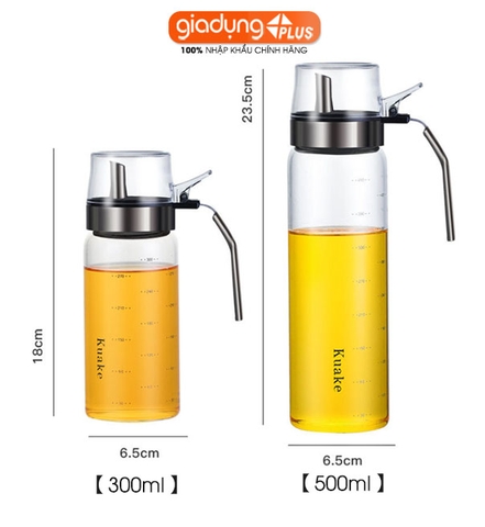 Bình đựng dầu ăn, nước mắm thuỷ tinh borosilicate (chịu nhiệt, chịu lực tốt) tay cầm & viền inox 304 cao cấp PHALEDO (PL-0316) - Gia dụng Plus