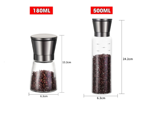 Lọ Xay Tiêu Thủ Công Thuỷ Tinh Borosilicate & Núm Xay Bằng INOX 304 Cao Cấp | KUAKE - Gia dụng Plus