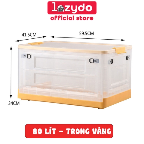 Thùng Đựng Đồ Gấp Gọn 82 Lít Cực Lớn Để Quần Áo, Đồ Dùng Gọn Gàng (Có Bánh Xe, Có Nắp, Ngăn Cửa) LAZYDO - Gia dụng Plus