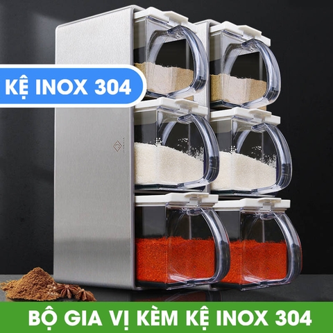Bộ Lọ Đựng Gia Vị Nhựa AS Kèm Kệ Đặt Bằng Inox 304 | Phong Cách Nhật Bản Cao Cấp JIANXIA (JX-0305) - Gia dụng Plus