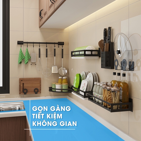 Bộ Kệ Phòng Bếp Inox, Sơn Tĩnh Điện Dán Tường Cao Cấp - Giải Phóng Không Gian Nhà Bếp LAZYDO (LZ-0230) - Gia dụng Plus