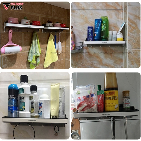 Giá Đỡ Đựng Đồ Đa Năng Dán Tường Cho Nhà Vệ Sinh, Phòng Tắm Kèm Móc Treo Đồ Bằng Nhựa ABS Cao Cấp - ShuangQuing (SQ-5287) - Gia dụng Plus